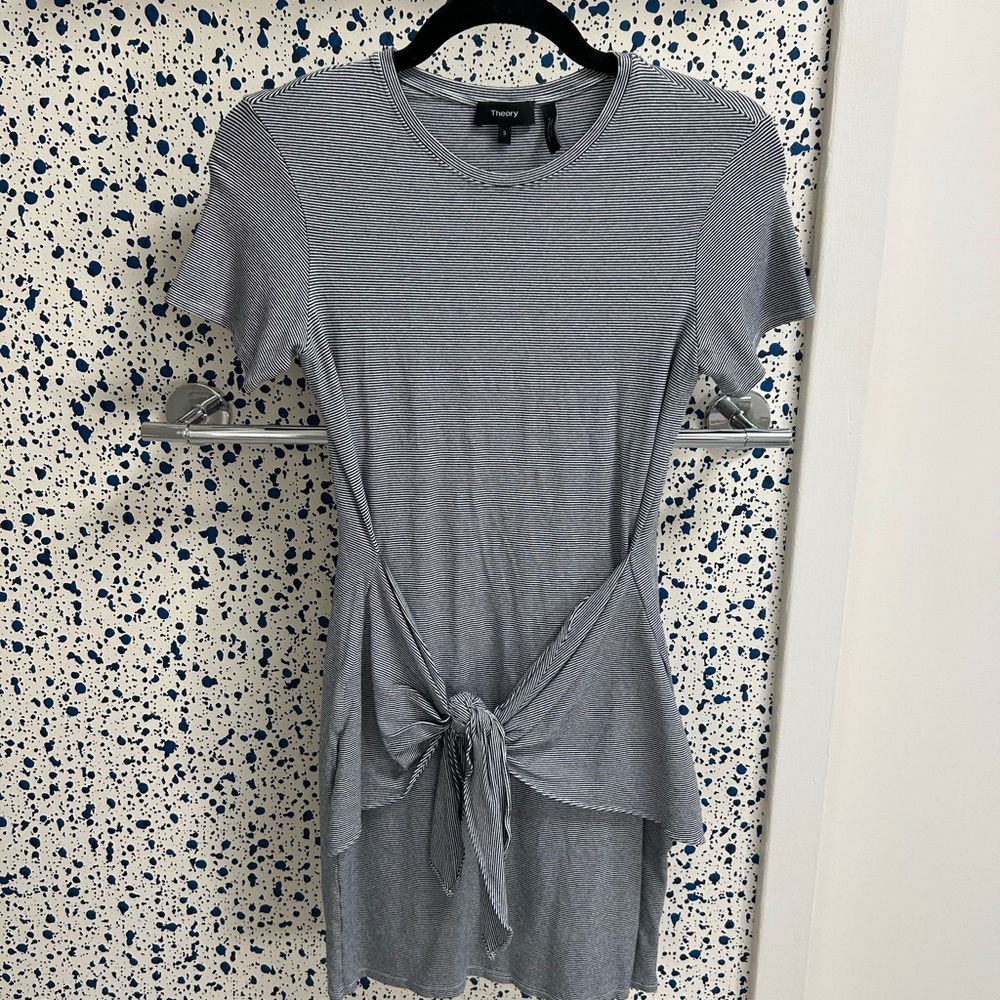 Theory striped t-shirt dress with front tie detail, size S
